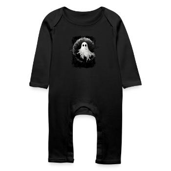 Funny Bed Sheet Ghost - Baby Organic Romper - black - Front