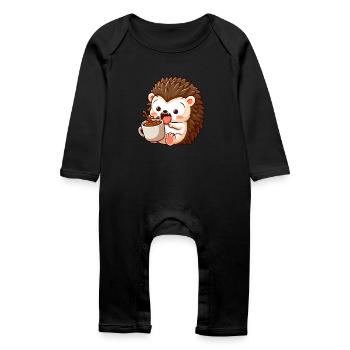 hérisson caféine bande dessinée drôle hérisson choqué - Grenouillère bio Bébé - noir - Devant