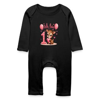 Süßes Reh Ich bin 1 Kinder 1. Geburtstag Mädchen - Baby Bio Strampler - Schwarz - Vorne