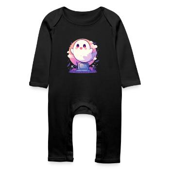 Halloween | Cute ghost spitting in cemetery - Baby Organic Romper - black - Front