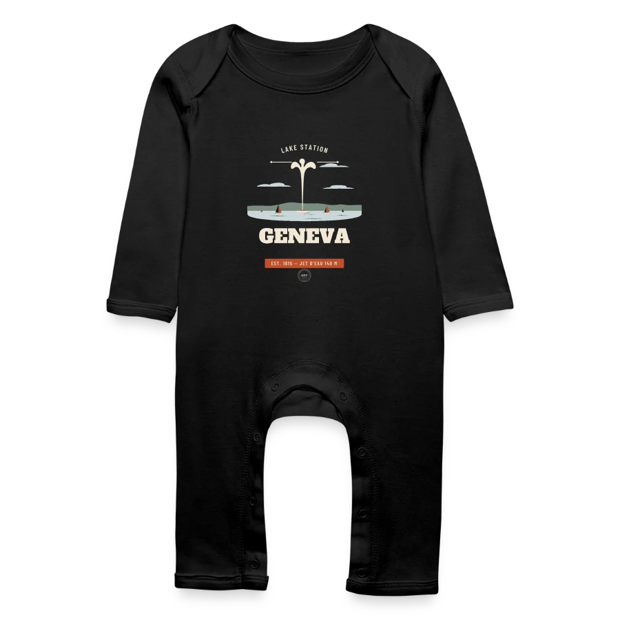 Geneva badge on a baby organic romper, black