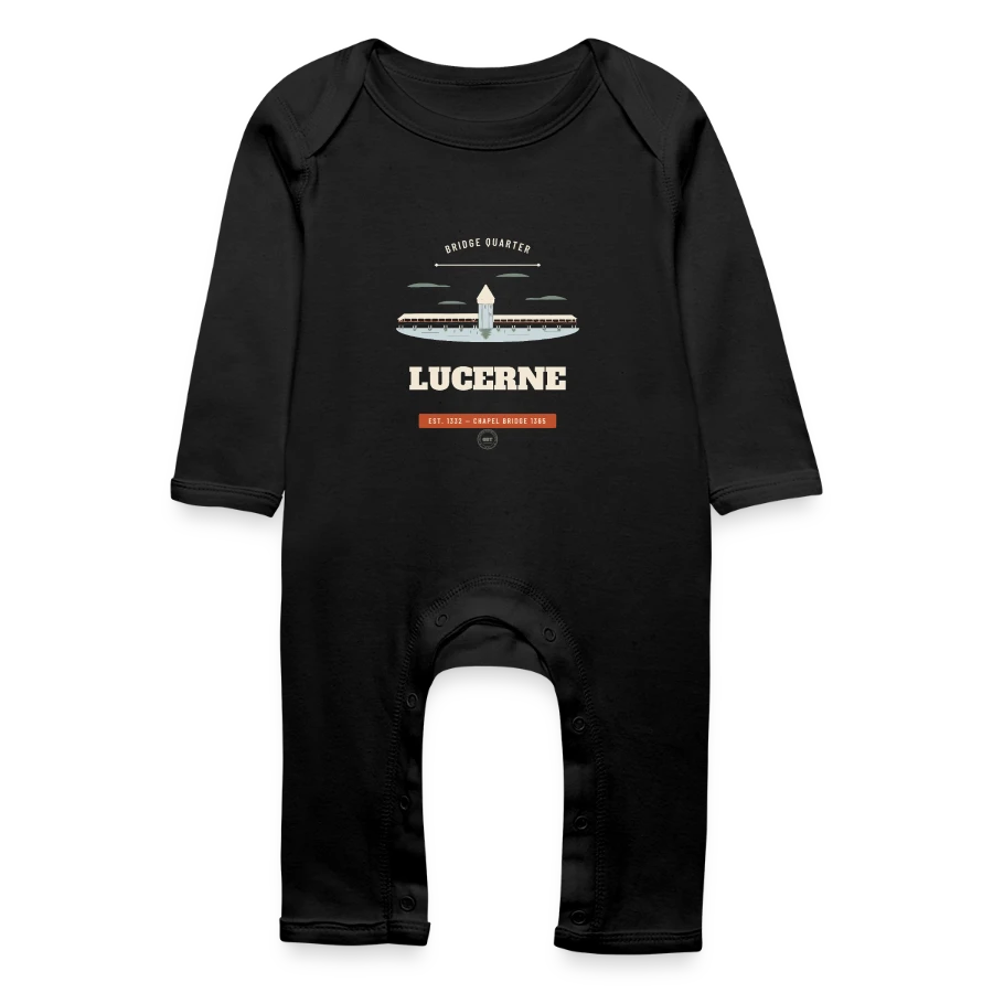 Lucerne-märke på en baby organic romper, black