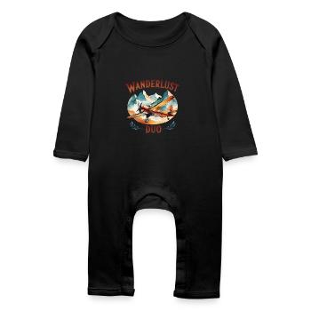 Retro Airplane – Wanderlust Duo - Baby Organic Romper - black - Front