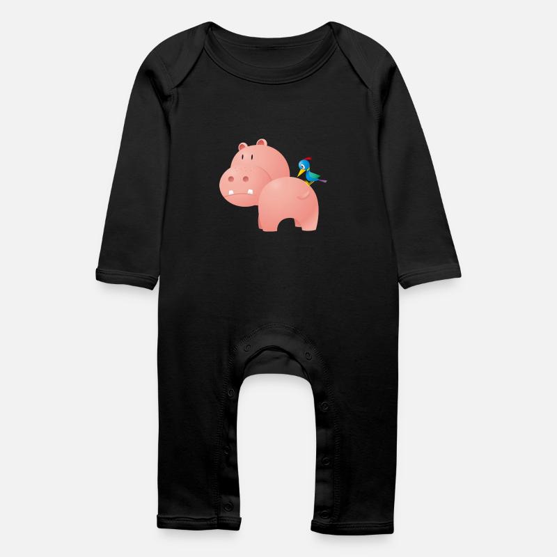 Nilpferd mit Vogel - Baby Bio Strampler - Schwarz