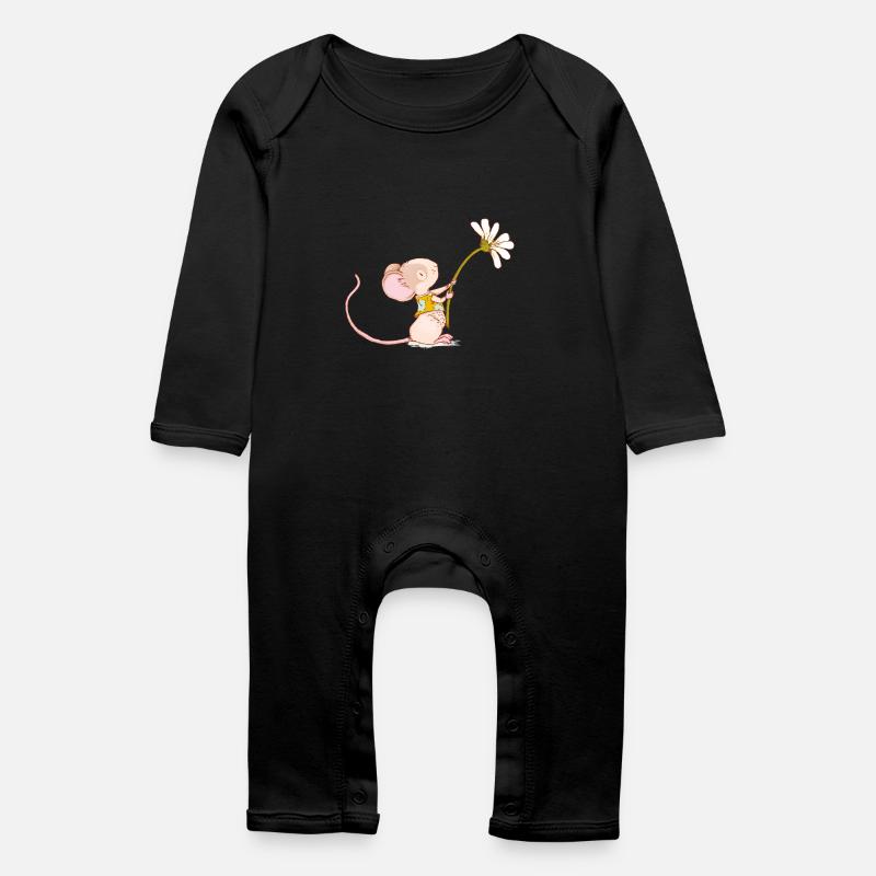 Maus mit Blume - Baby Bio Strampler - Schwarz