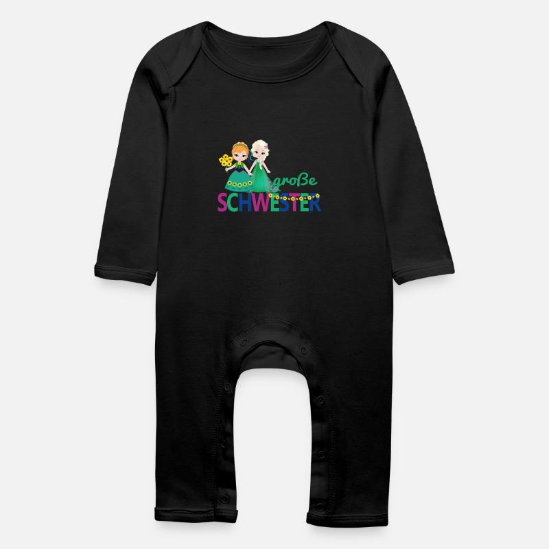 große Schwester Mädchen Blumenstrauß - Baby Bio Strampler - Schwarz