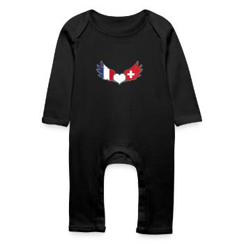 Drapeaux Français et Suisse Flag France et Suisse - Grenouillère bio Bébé - noir - Devant