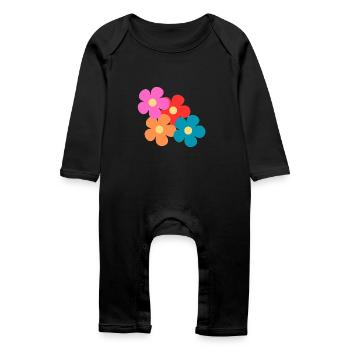 Les 4 fleurs - Grenouillère bio Bébé - noir - Devant
