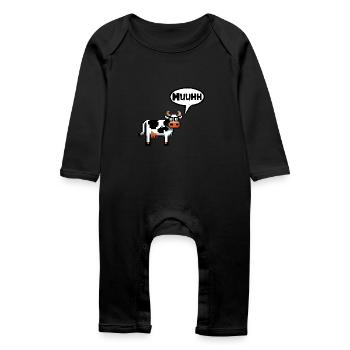 Servus Moin Cow Hello Morning Hello Good Day - Baby Organic Romper - black - Front