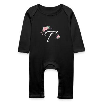 Lettre t fleurs - Grenouillère bio Bébé - noir - Devant