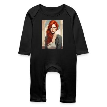 belle femme rousse cheveux roux - Grenouillère bio Bébé - noir - Devant