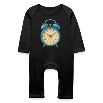 Alarm Clock Watercolor - Baby Organic Romper - black - Front