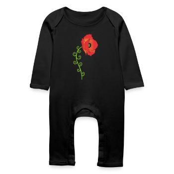 Poppy flower and spiral leaves - Baby Organic Romper - black - Front