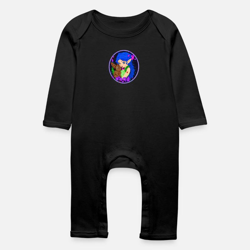 Elf with Rabbit - Baby Organic Romper - black