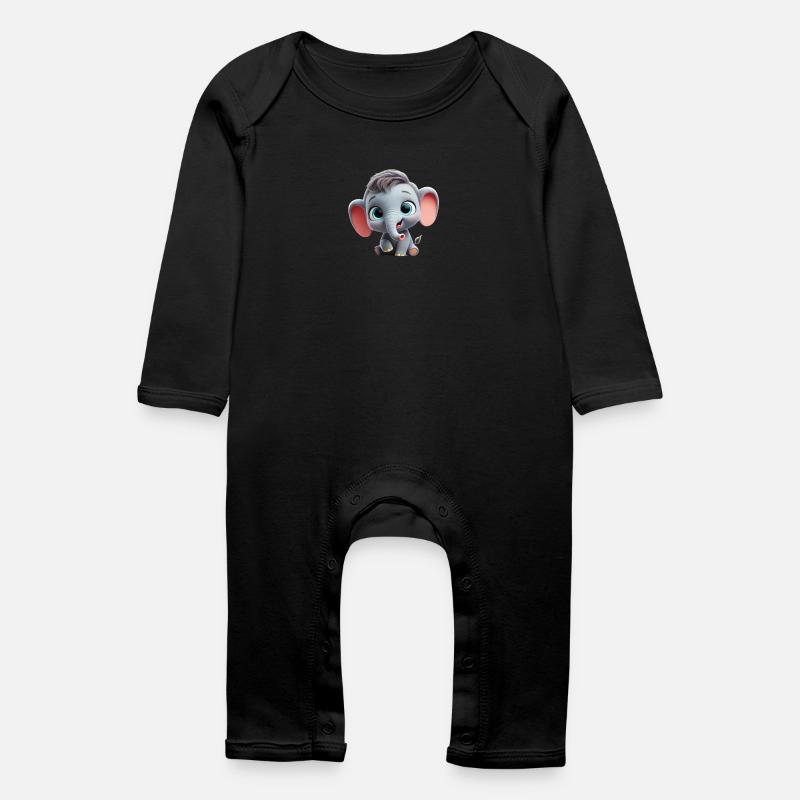 Pixar-Style Cartoon Elephant - Baby Bio Strampler - Schwarz