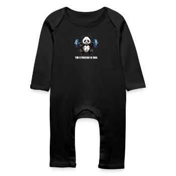Panda Hantel Training Workout: the struggle is - Baby Bio Strampler - Schwarz - Vorne