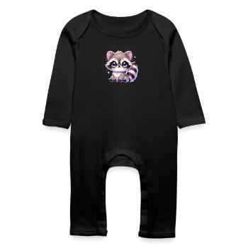 Super Cute Kawaii Baby Racoon - Baby Bio Strampler - Schwarz - Vorne