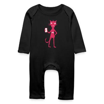 Kleine Monster: Punk-Katzen-Neon-Attitüde - Baby Bio Strampler - Schwarz - Vorne