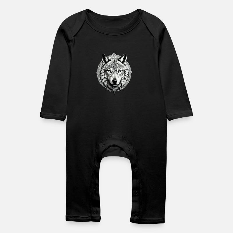 Wolf with Celtic Knot 01 - Baby Organic Romper - black