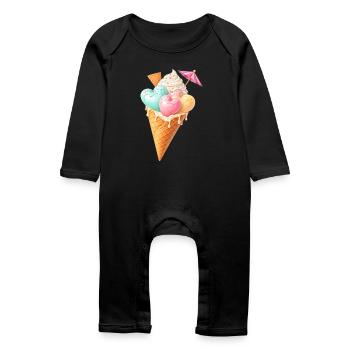 Herz Eis in Waffel Illustration  - Baby Organic Romper - black - Front