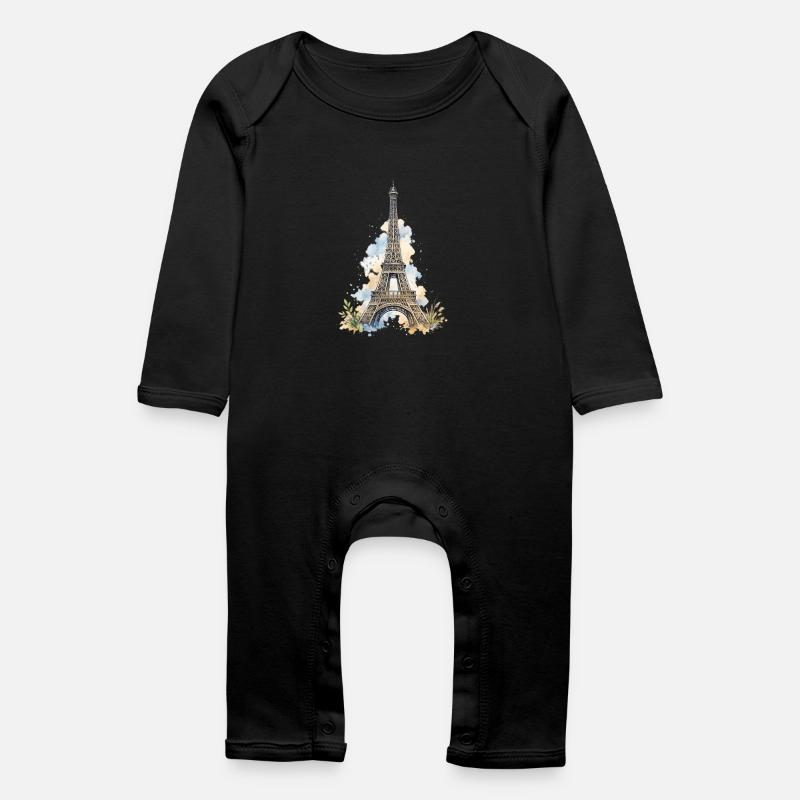 Watercolor Eiffel Tower Impression - Baby Organic Romper - black