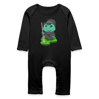 Frog Witch Broom - Baby Organic Romper - black - Front