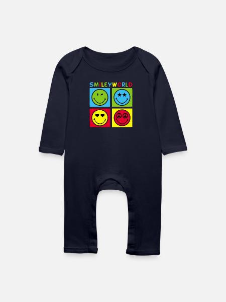 Smileys und vierfarbig - Baby Bio Strampler - Navy