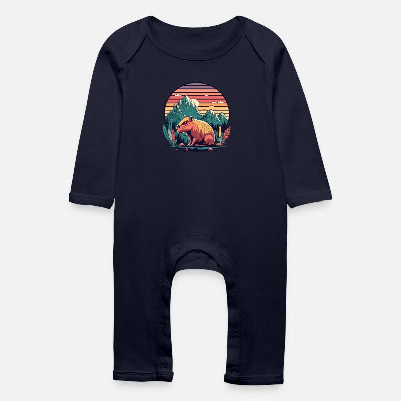 Capybara mit Retro Sunset - Baby Bio Strampler - Navy