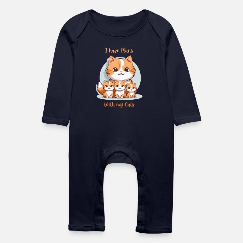 Adorable Illustration du Clan du Chat - Grenouillère bio Bébé - marine