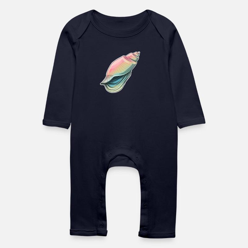 Illustration de coquillage pastel - Grenouillère bio Bébé - marine
