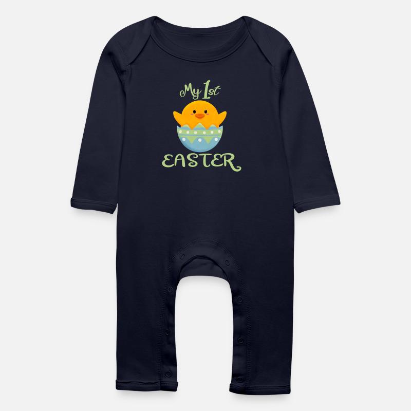 Happy Easter First Easter Chick - Baby Organic Romper - navy