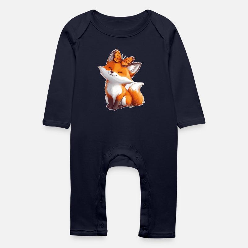 Renard avec papillon - Grenouillère bio Bébé - marine