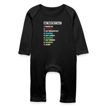 My Perfect Day Reading Funny Bookworm Schedule - Baby Organic Romper - black - Front