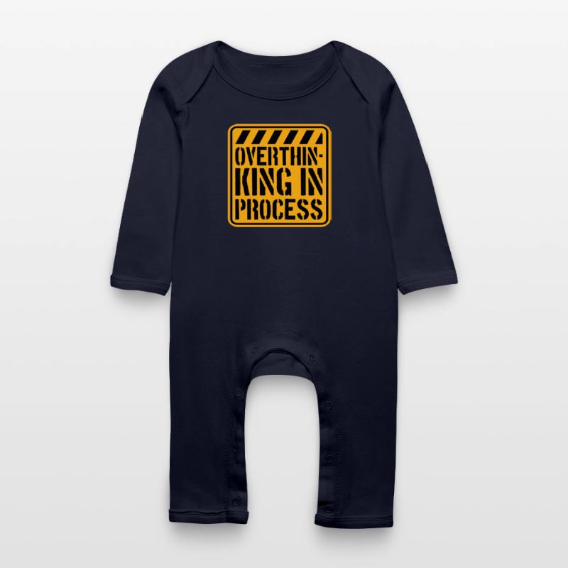 Overthinking In Process Funny Brooding Saying Logo Baby Organic Romper