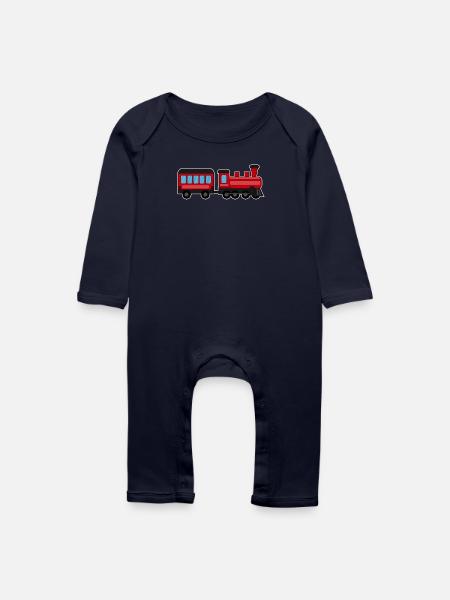 Eisenbahn, Zug, Dampflok - Baby Bio Strampler - Navy