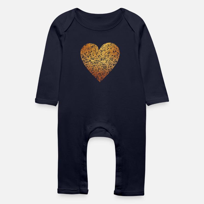 Herz - Gold - Liebe - Geschenk - Geschenkidee - Baby Bio Strampler - Navy