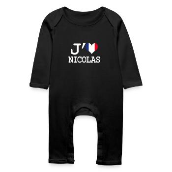 j'aime Nicolas - Grenouillère bio Bébé - noir - Devant