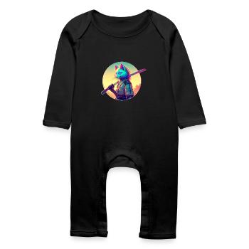 Cyberpunk Katze Samurai Anime - Baby Bio Strampler - Schwarz - Vorne