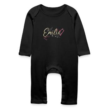 Emilia Nom Prénom Calligraphie Coeur - Grenouillère bio Bébé - noir - Devant