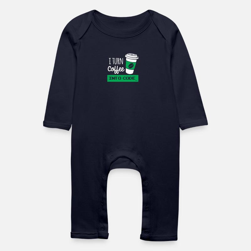 I turn coffee into developer code - Baby Organic Romper - navy