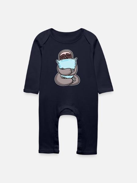 Faultier mit Kissen - Baby Bio Strampler - Navy
