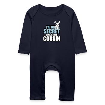 j'ai un secret je vais être cousin - Grenouillère bio Bébé - marine - Devant