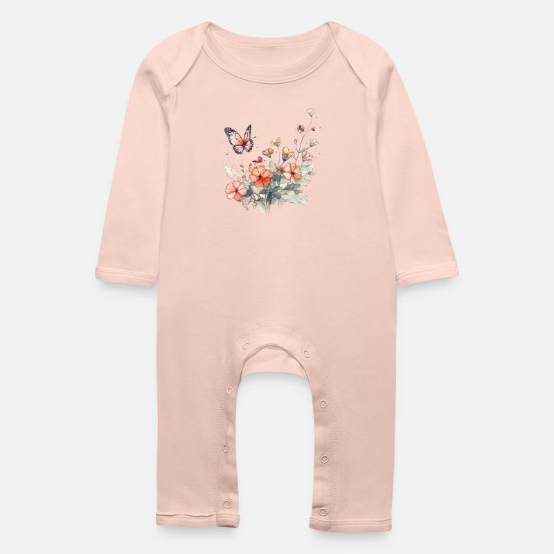 Blumen + Schmetterling - minimal abstrakt - Baby Bio Strampler - Kristallrosa