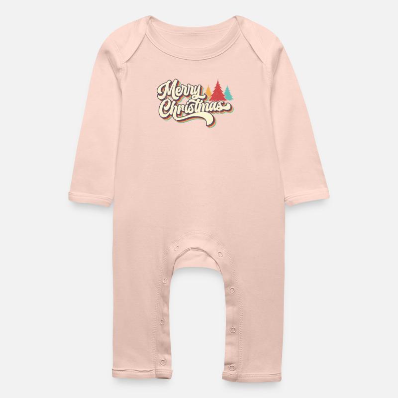 Retro Merry Christmas Rainbow Script - Baby Organic Romper - crystal pink