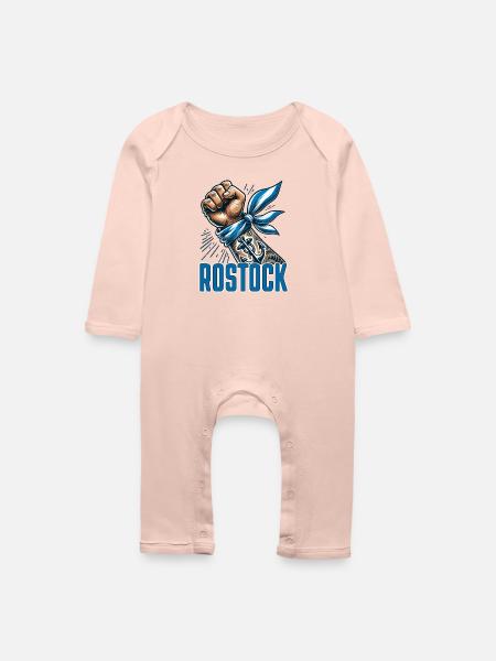 Rostock Fan Blau Weiss - Baby Bio Strampler - Kristallrosa