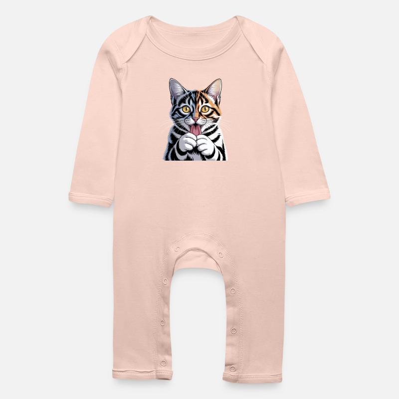 Chat de dessin animé dynamique avec une expression ludique - Grenouillère bio Bébé - rose cristal