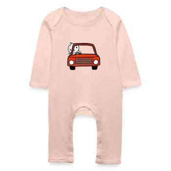 Duck waving car driver driving fast vehicle - Baby Organic Romper - crystal pink - Front