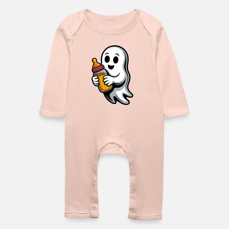Fantôme câlin avec biberon - Grenouillère bio Bébé - rose cristal