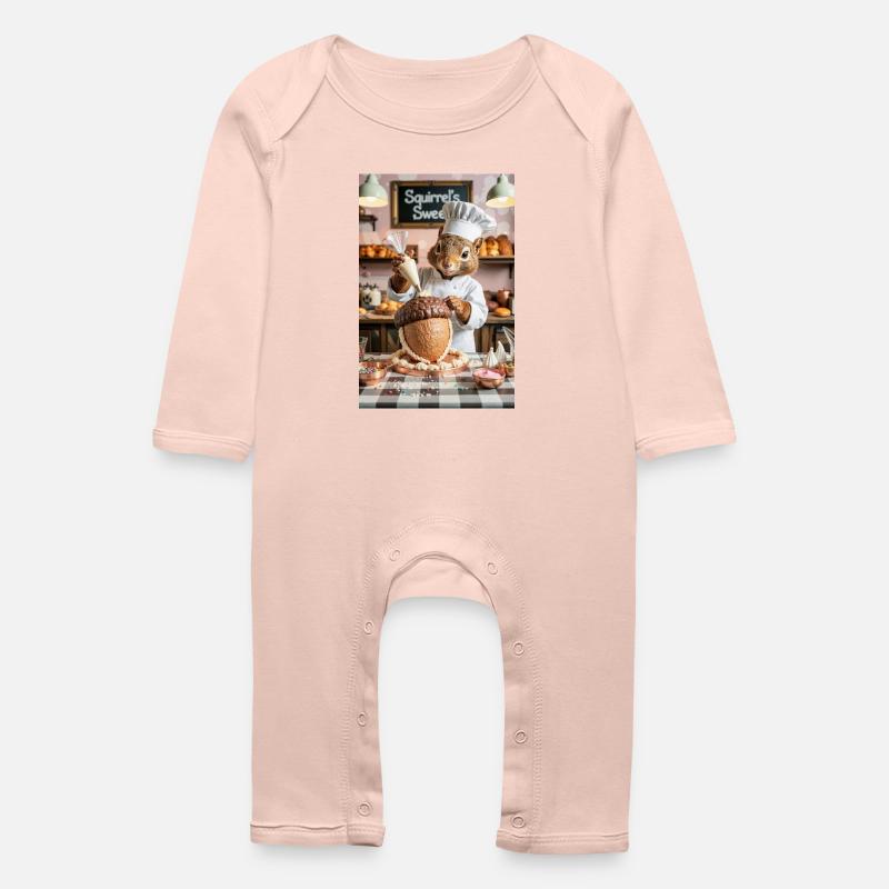 Humanoider Eichhörnchen-Koch mit Schokoladenkuchen - Baby Bio Strampler - Kristallrosa