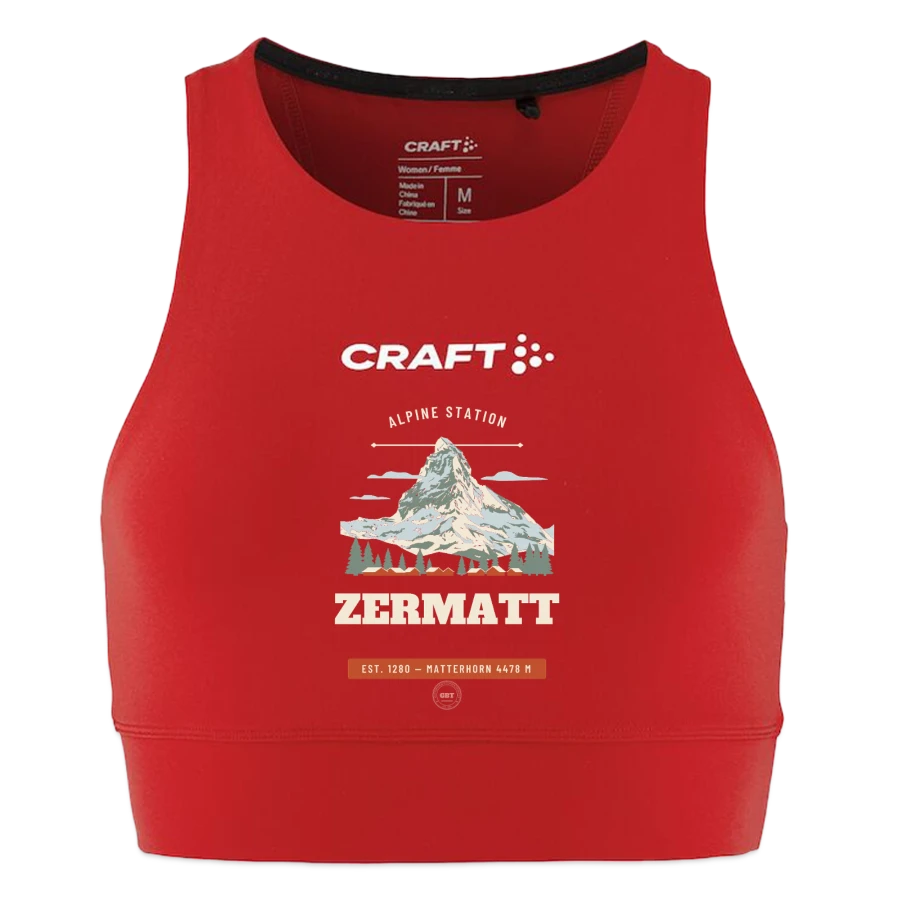 Zermatt badge on a craft rush 2.0 women's crop top, red